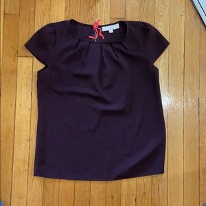 Deep purple short sleeve pleated blouse LOFT